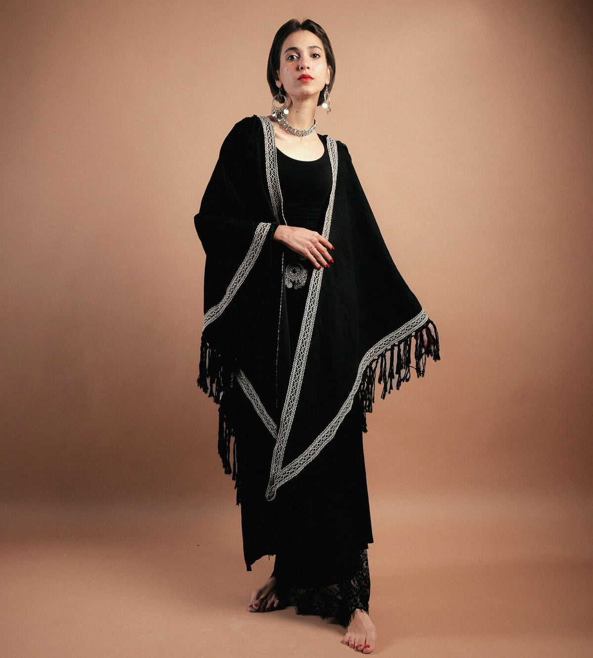 Boho Black Shawl