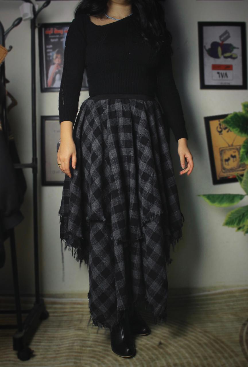 Layered Checkered Skirt